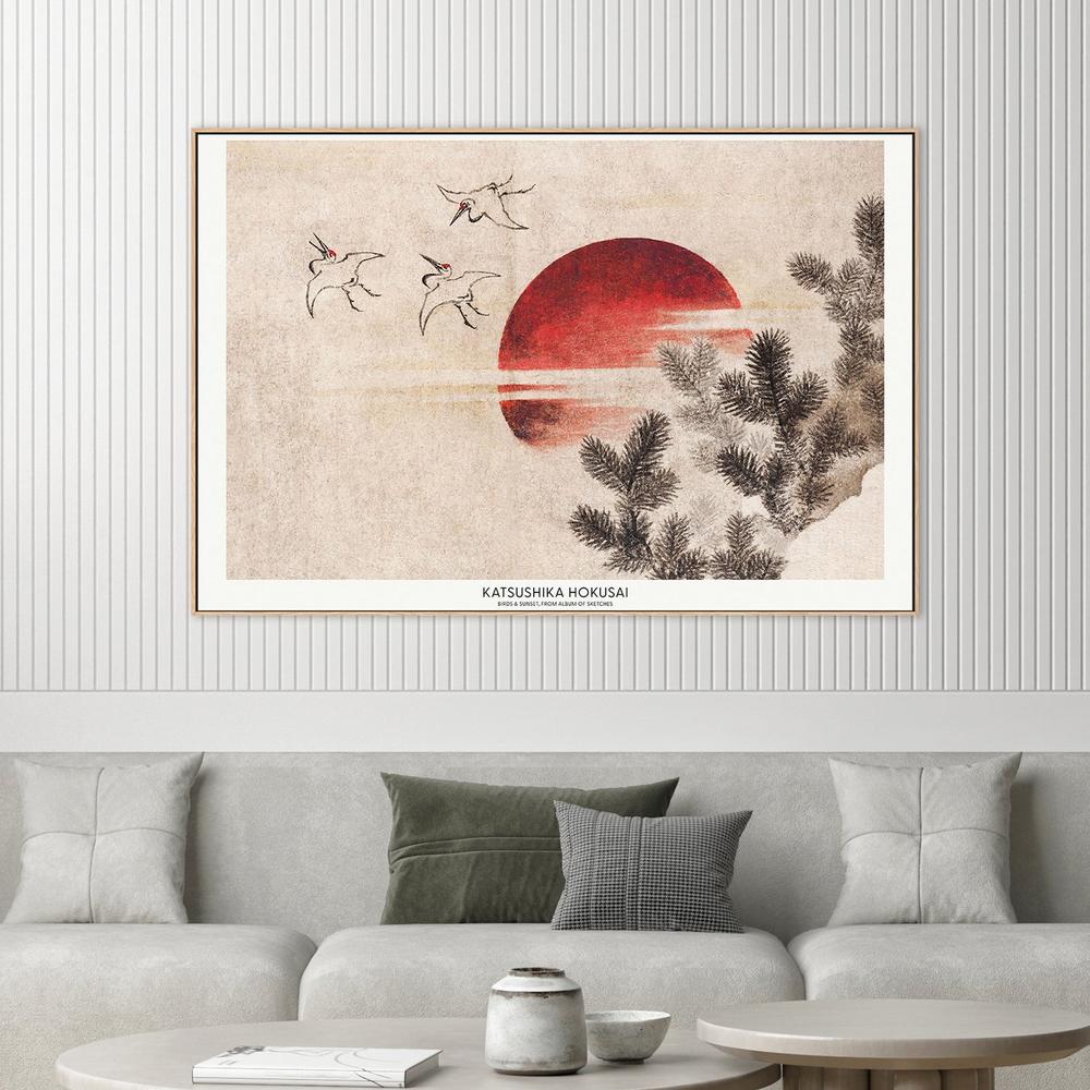 Birds and Sunset-by-Katsushika Hokusai-wall-art-print-canvas-poster-framed-Gioia