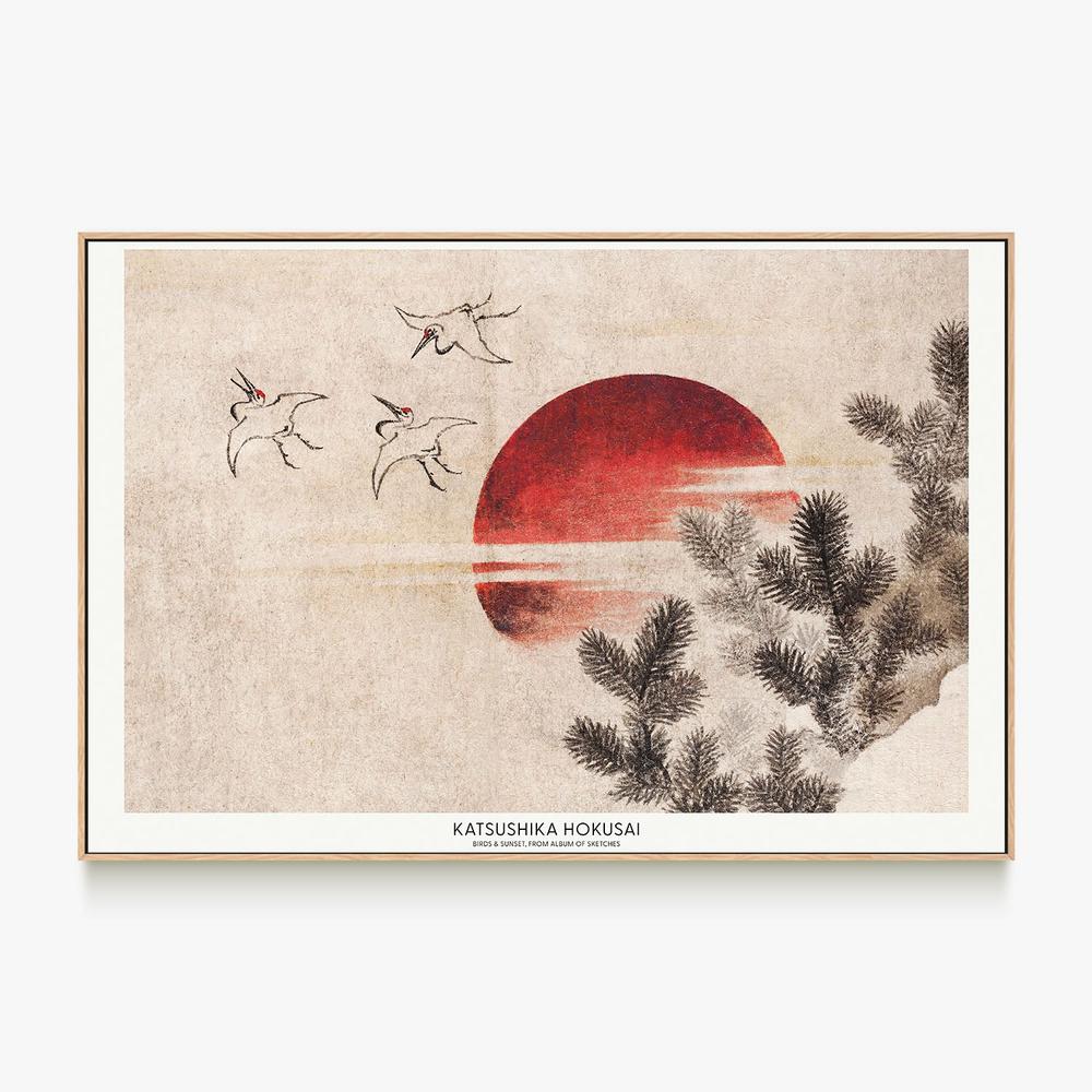 Birds and Sunset-by-Katsushika Hokusai-wall-art-print-canvas-poster-framed-Gioia