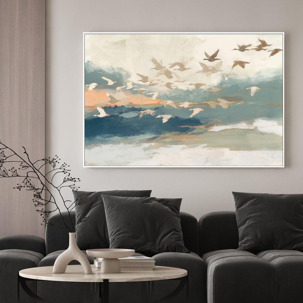 Birds in Flight at Dusk Over Open Water-by-Jordão de Abreu-wall-art-print-canvas-poster-framed-Gioia