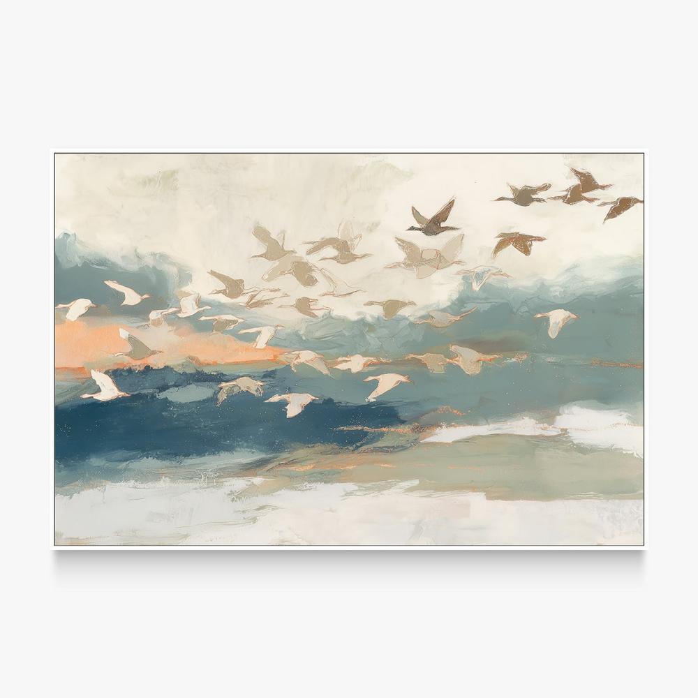 Birds in Flight at Dusk Over Open Water-by-Jordão de Abreu-wall-art-print-canvas-poster-framed-Gioia