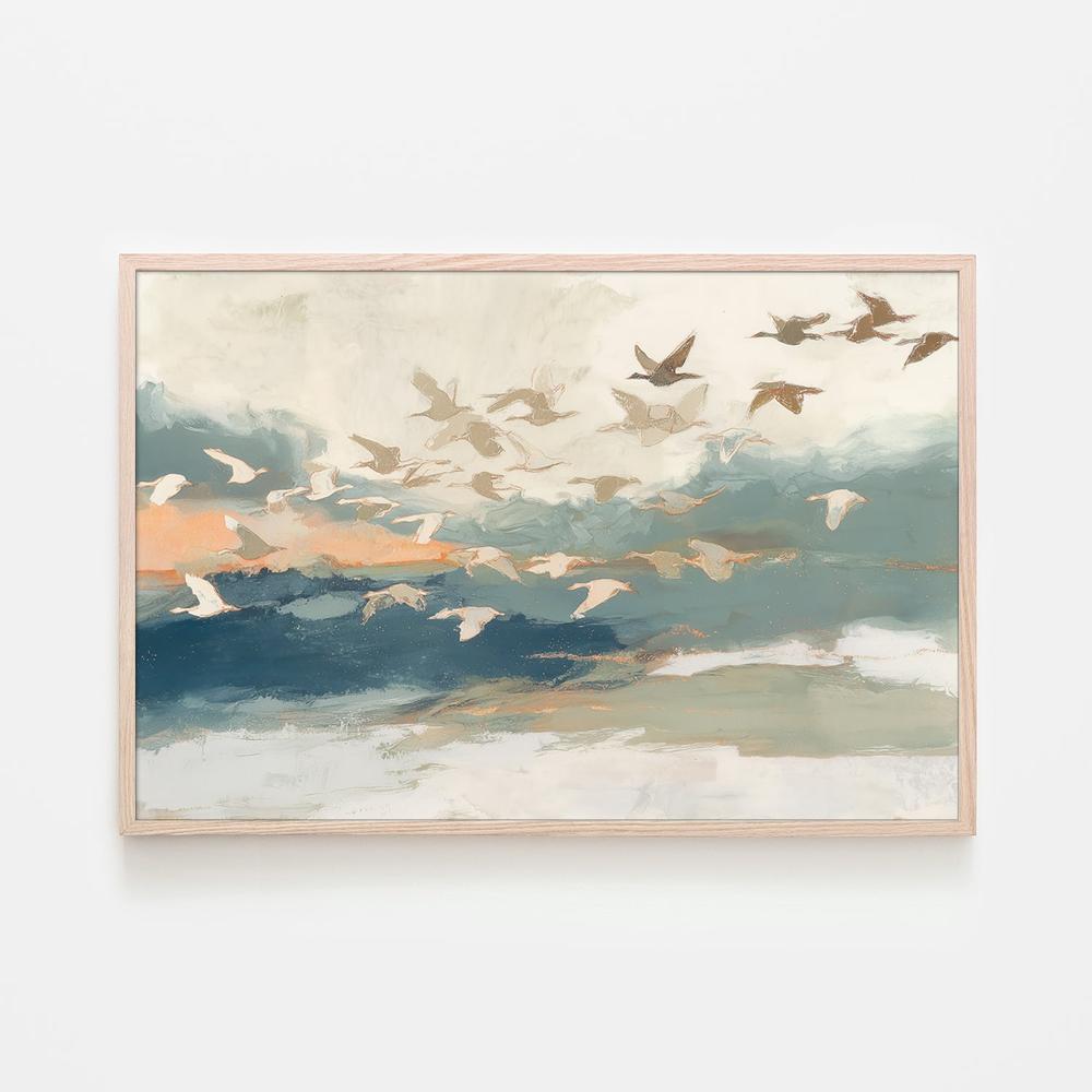Birds in Flight at Dusk Over Open Water-by-Jordão de Abreu-wall-art-print-canvas-poster-framed-Gioia