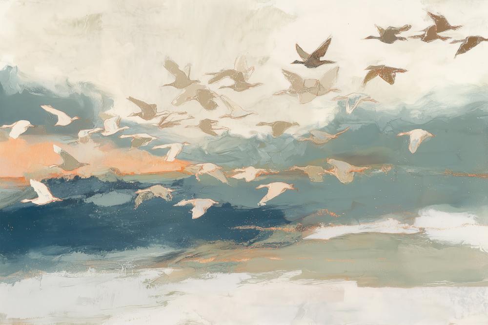 Birds in Flight at Dusk Over Open Water-by-Jordão de Abreu-wall-art-print-canvas-poster-framed-Gioia
