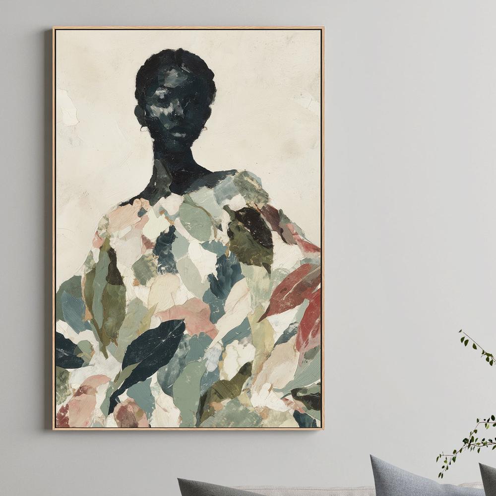 Black Woman Portrait with Leaf Patterns-by-Jordão de Abreu-wall-art-print-canvas-poster-framed-Gioia