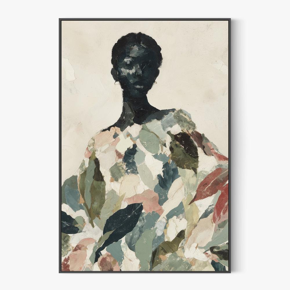 Black Woman Portrait with Leaf Patterns-by-Jordão de Abreu-wall-art-print-canvas-poster-framed-Gioia