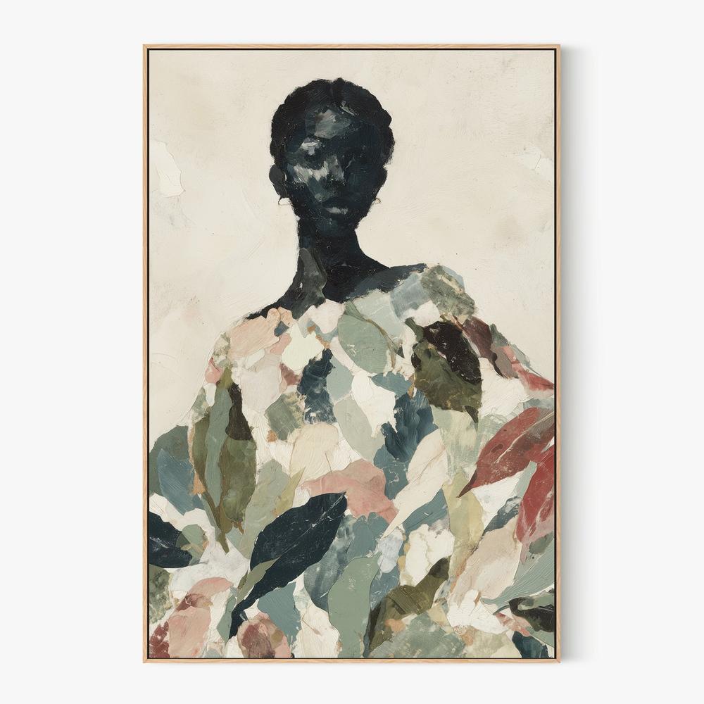 Black Woman Portrait with Leaf Patterns-by-Jordão de Abreu-wall-art-print-canvas-poster-framed-Gioia