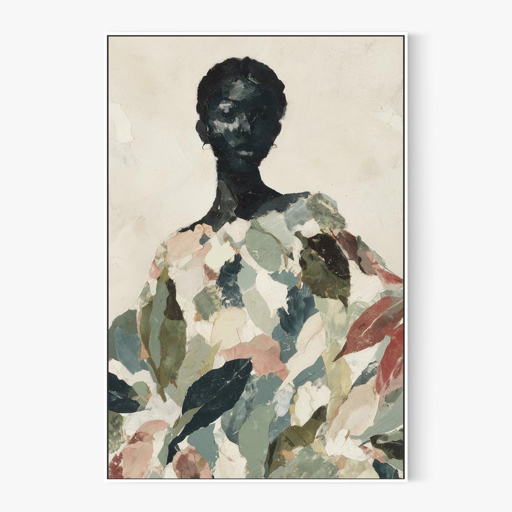 Black Woman Portrait with Leaf Patterns-by-Jordão de Abreu-wall-art-print-canvas-poster-framed-Gioia