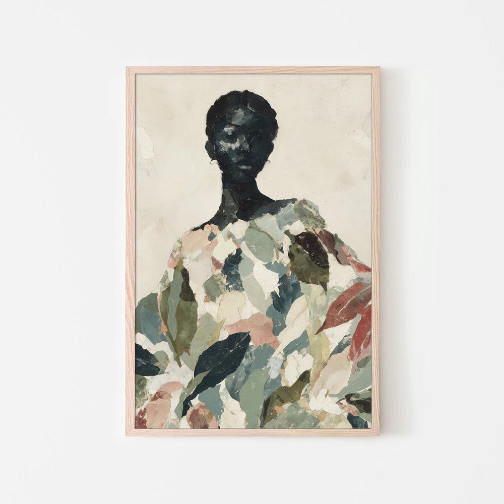 Black Woman Portrait with Leaf Patterns-by-Jordão de Abreu-wall-art-print-canvas-poster-framed-Gioia