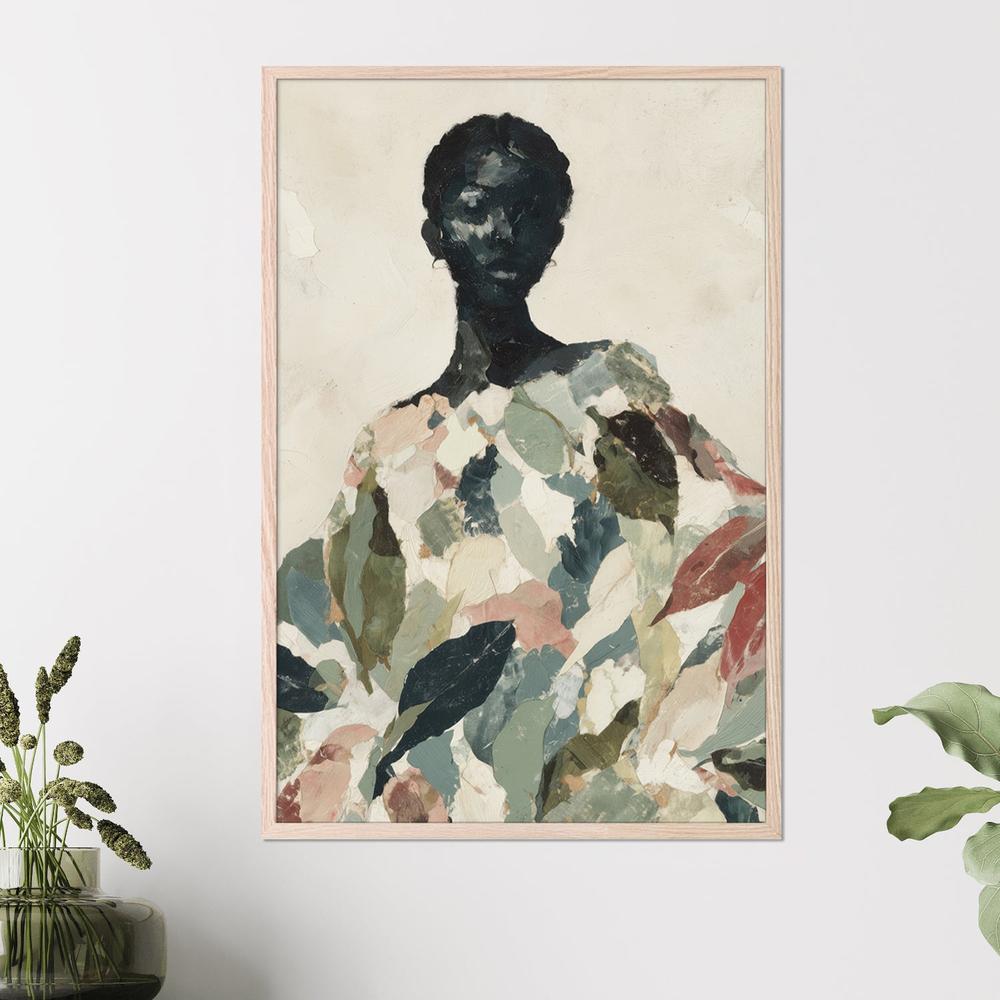 Black Woman Portrait with Leaf Patterns-by-Jordão de Abreu-wall-art-print-canvas-poster-framed-Gioia