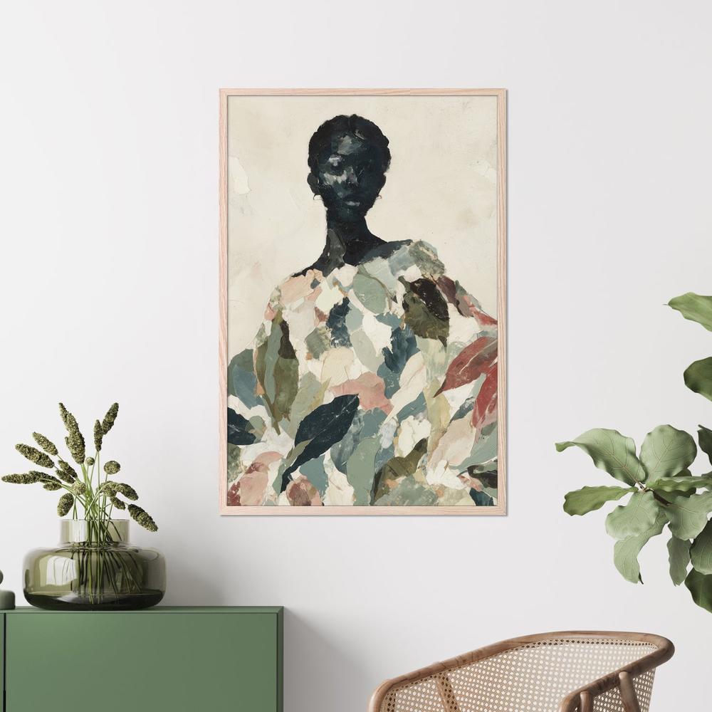 Black Woman Portrait with Leaf Patterns-by-Jordão de Abreu-wall-art-print-canvas-poster-framed-Gioia