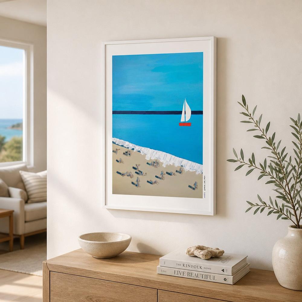 Blue Beach Sailboat-by-Alex Nereuta-wall-art-print-canvas-poster-framed-Gioia