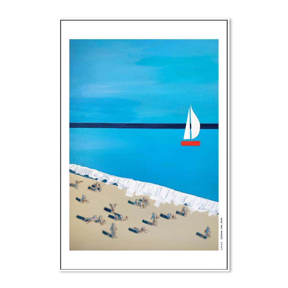 Blue Beach Sailboat-by-Alex Nereuta-wall-art-print-canvas-poster-framed-Gioia