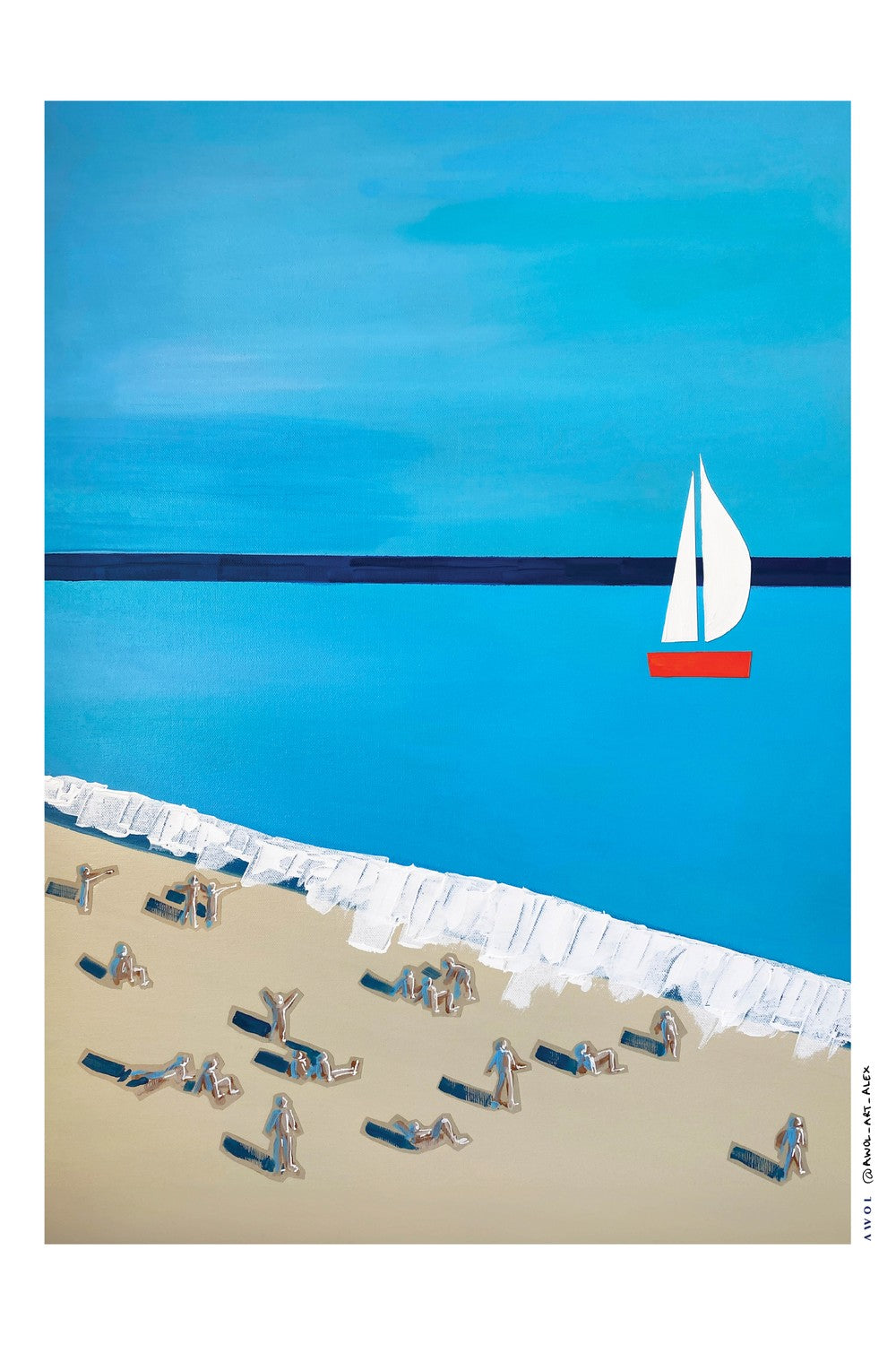 Blue Beach Sailboat-by-Alex Nereuta-wall-art-print-canvas-poster-framed-Gioia