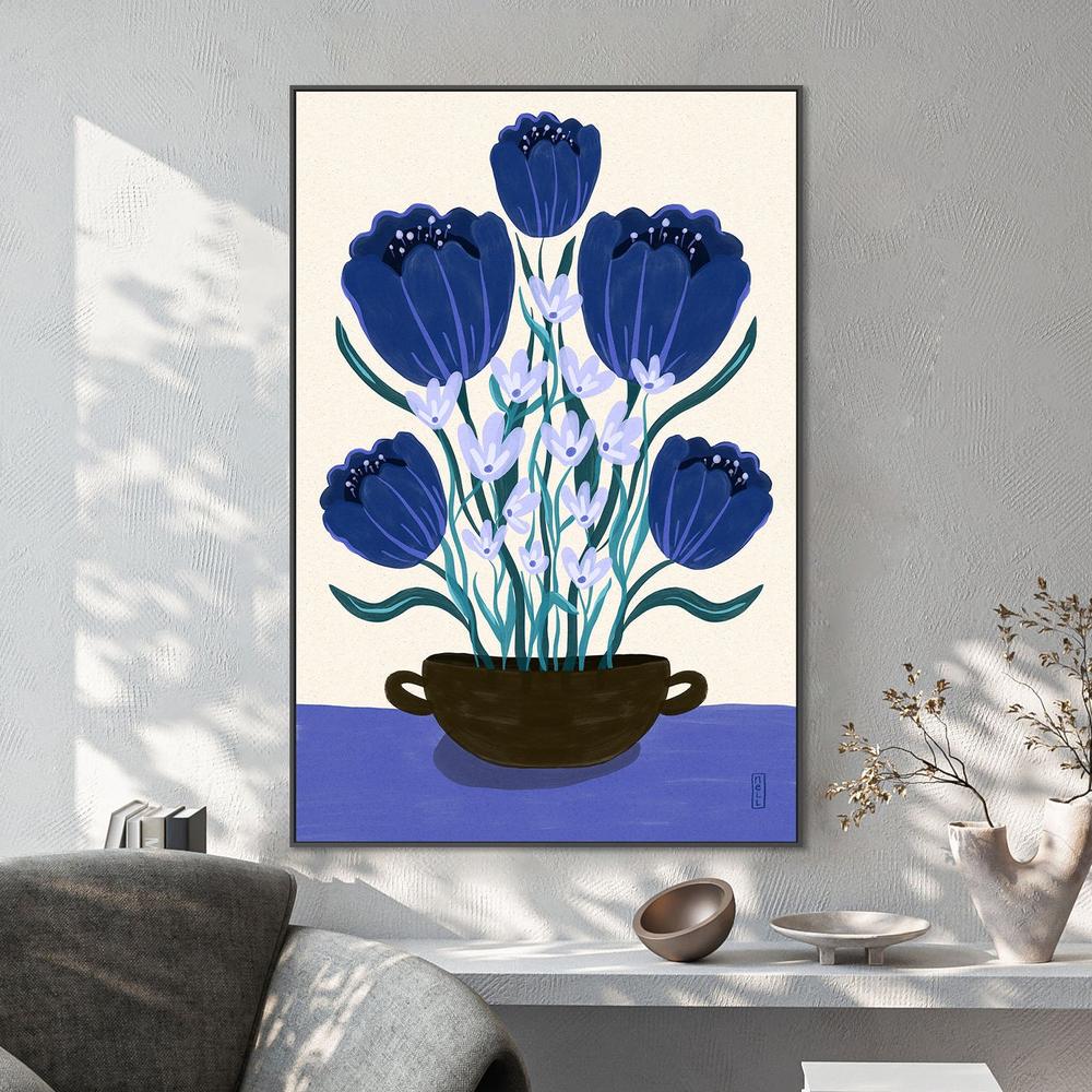 Blue Floral Arrangement-by-Dirkie Nell-wall-art-print-canvas-poster-framed-Gioia