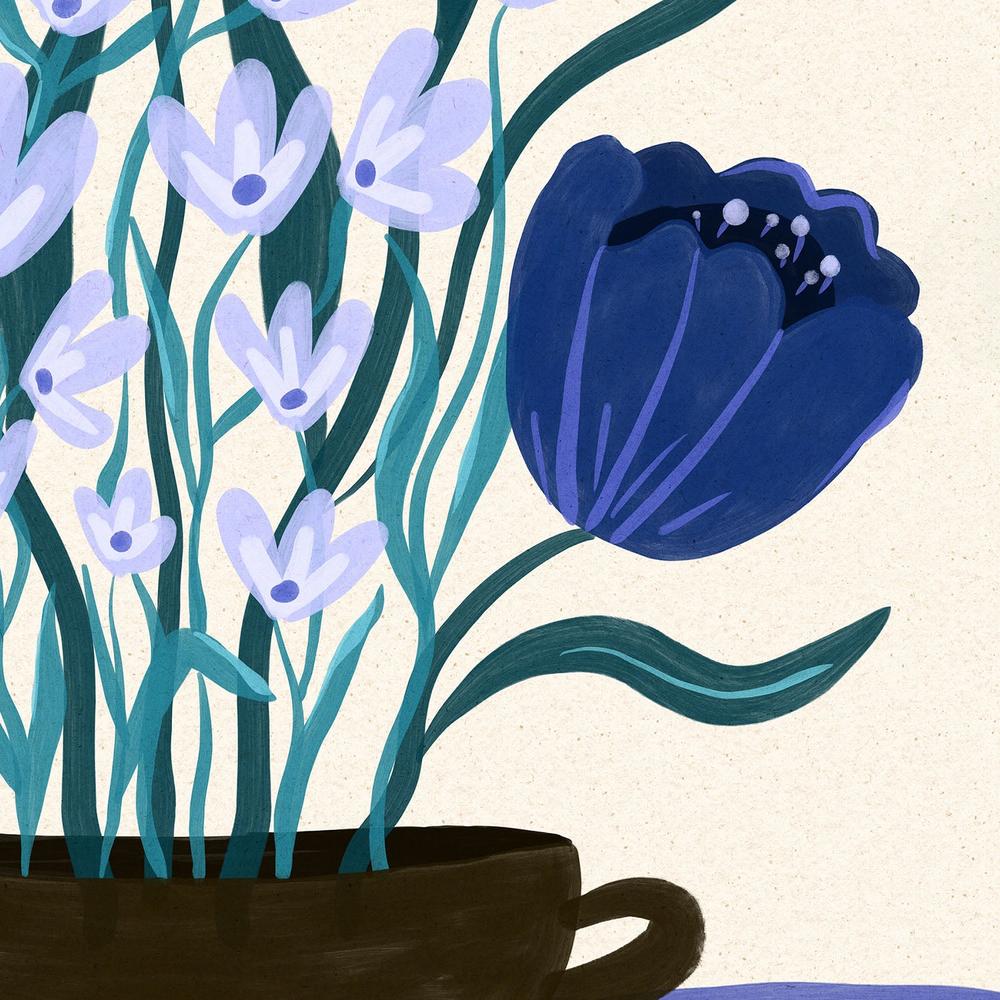 Blue Floral Arrangement-by-Dirkie Nell-wall-art-print-canvas-poster-framed-Gioia