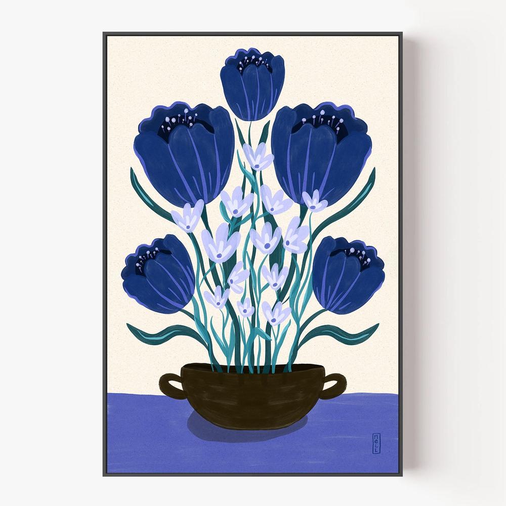 Blue Floral Arrangement-by-Dirkie Nell-wall-art-print-canvas-poster-framed-Gioia