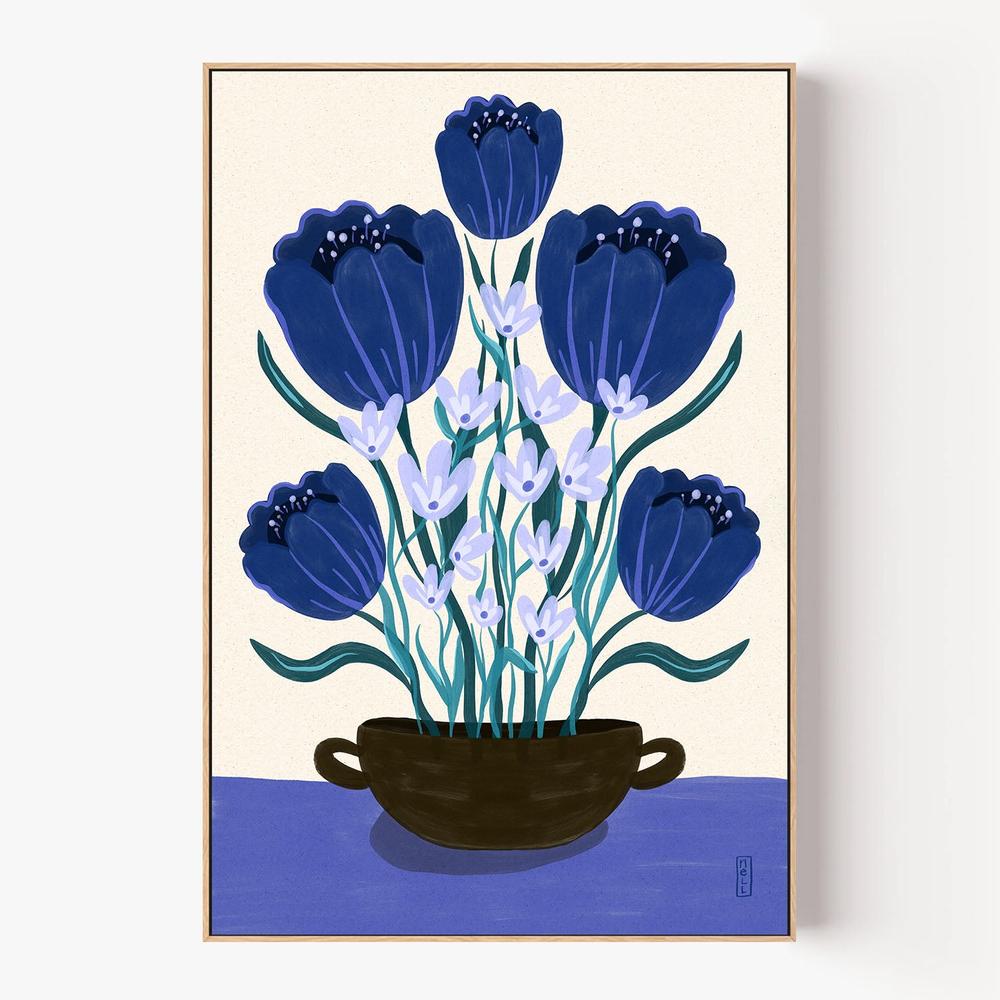 Blue Floral Arrangement-by-Dirkie Nell-wall-art-print-canvas-poster-framed-Gioia