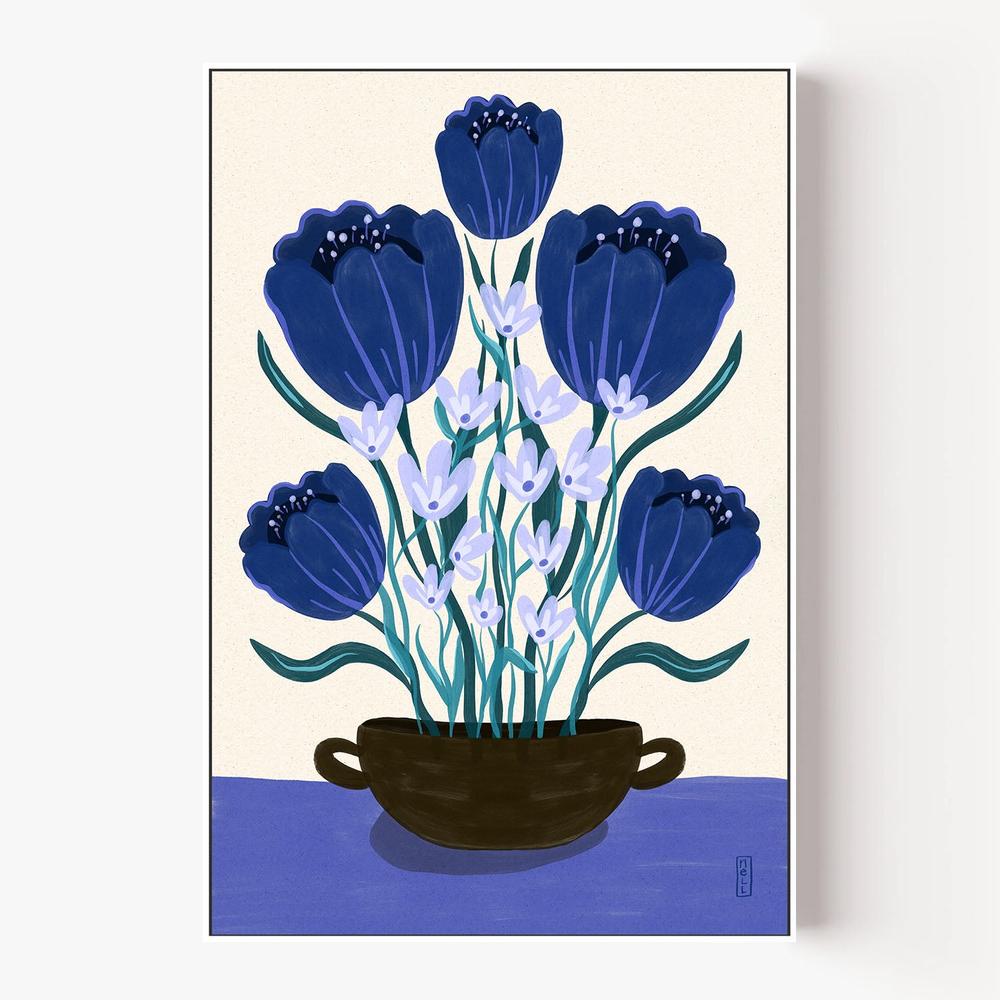Blue Floral Arrangement-by-Dirkie Nell-wall-art-print-canvas-poster-framed-Gioia