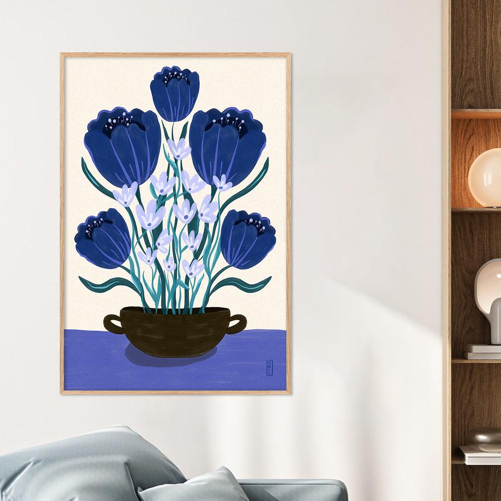 Blue Floral Arrangement-by-Dirkie Nell-wall-art-print-canvas-poster-framed-Gioia