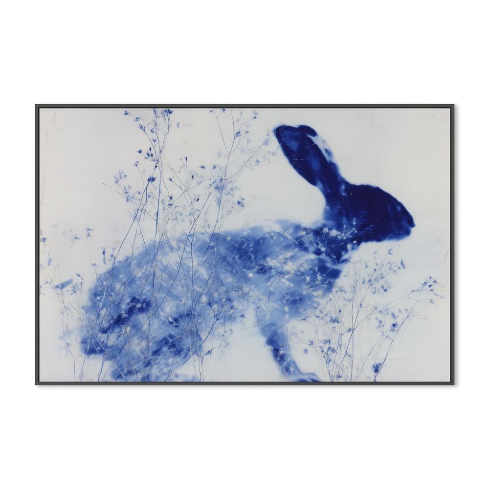 Blue Rabbit Silhouette with Wildflowers-by-Chromatic Storm Studio-wall-art-print-canvas-poster-framed-Gioia