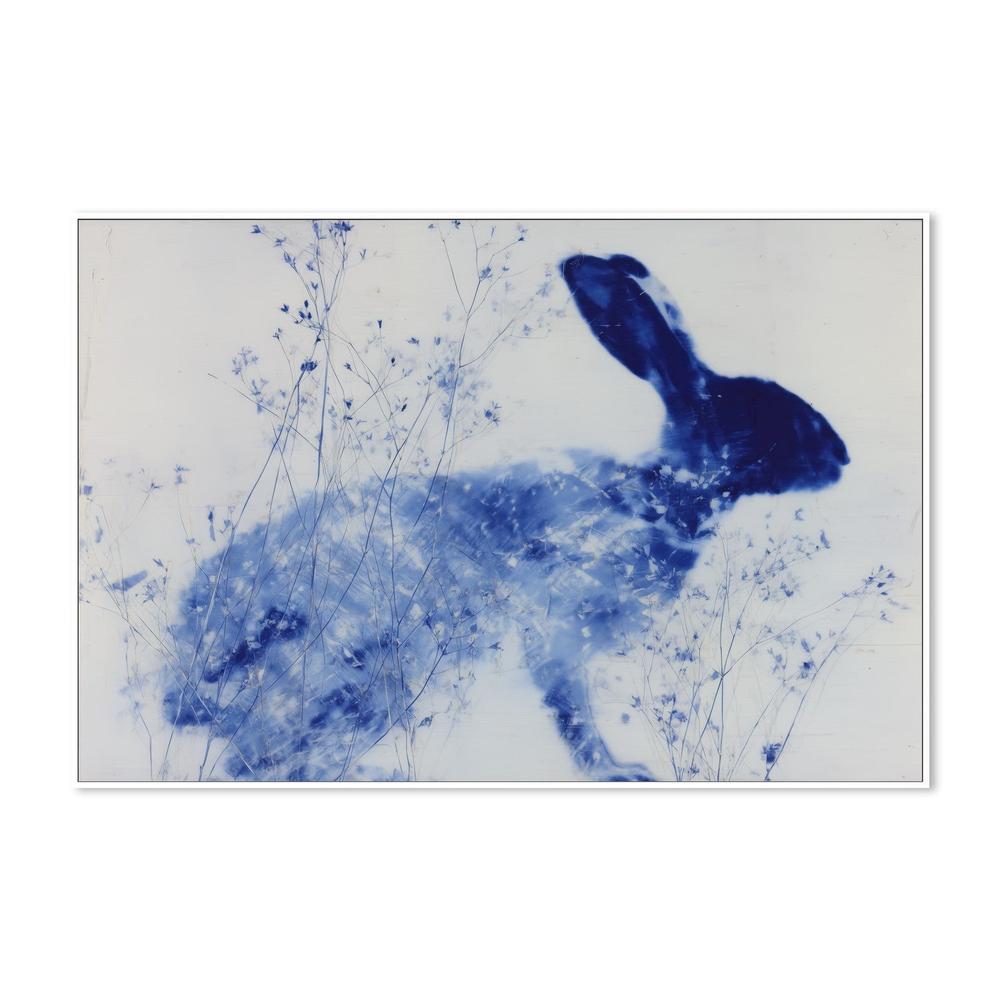 Blue Rabbit Silhouette with Wildflowers-by-Chromatic Storm Studio-wall-art-print-canvas-poster-framed-Gioia