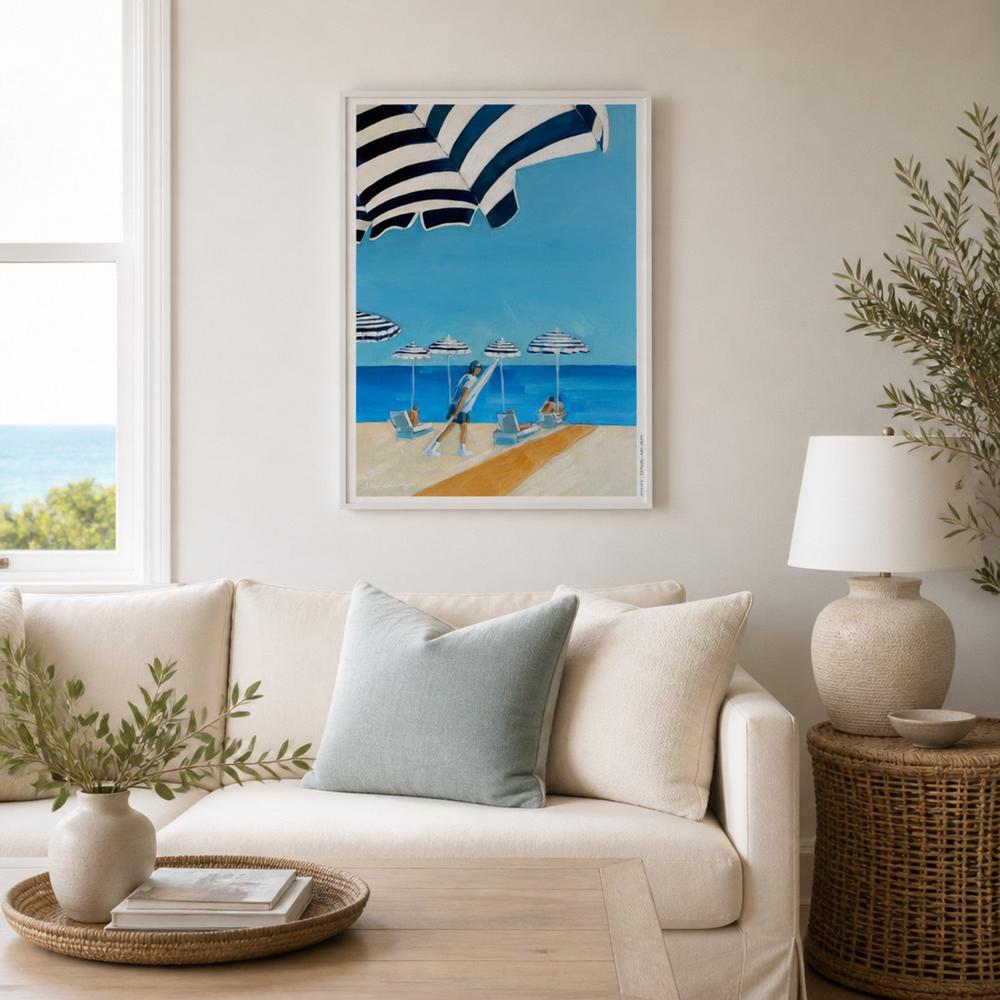 Blue Striped Beach Day-by-Alex Nereuta-wall-art-print-canvas-poster-framed-Gioia