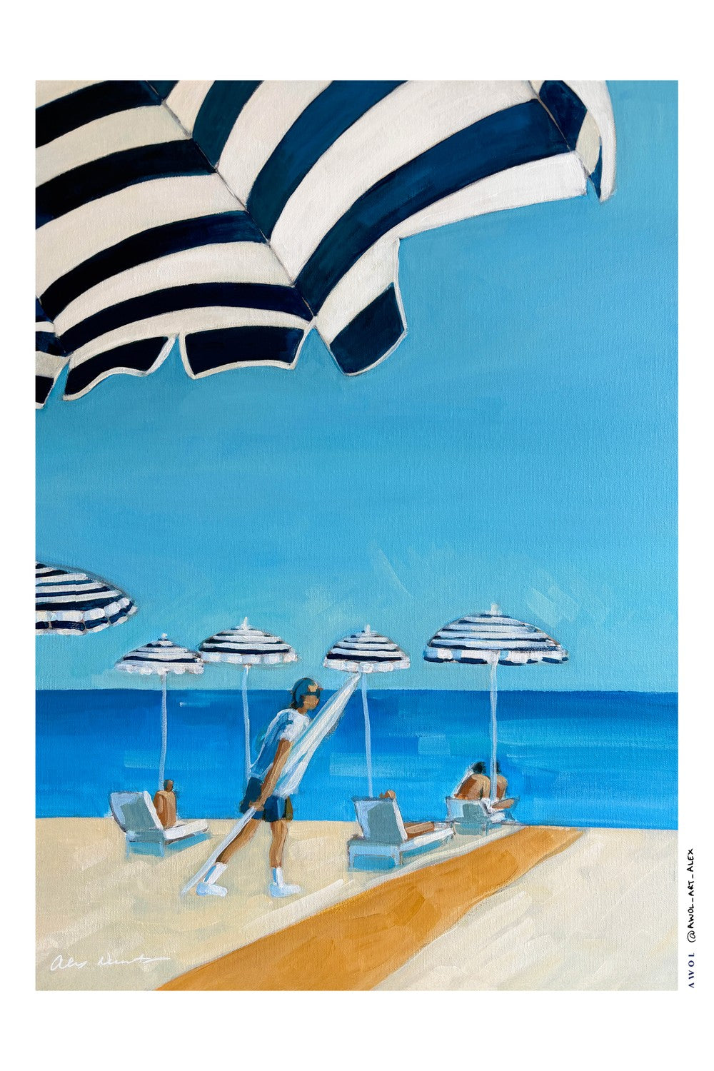 Blue Striped Beach Day-by-Alex Nereuta-wall-art-print-canvas-poster-framed-Gioia