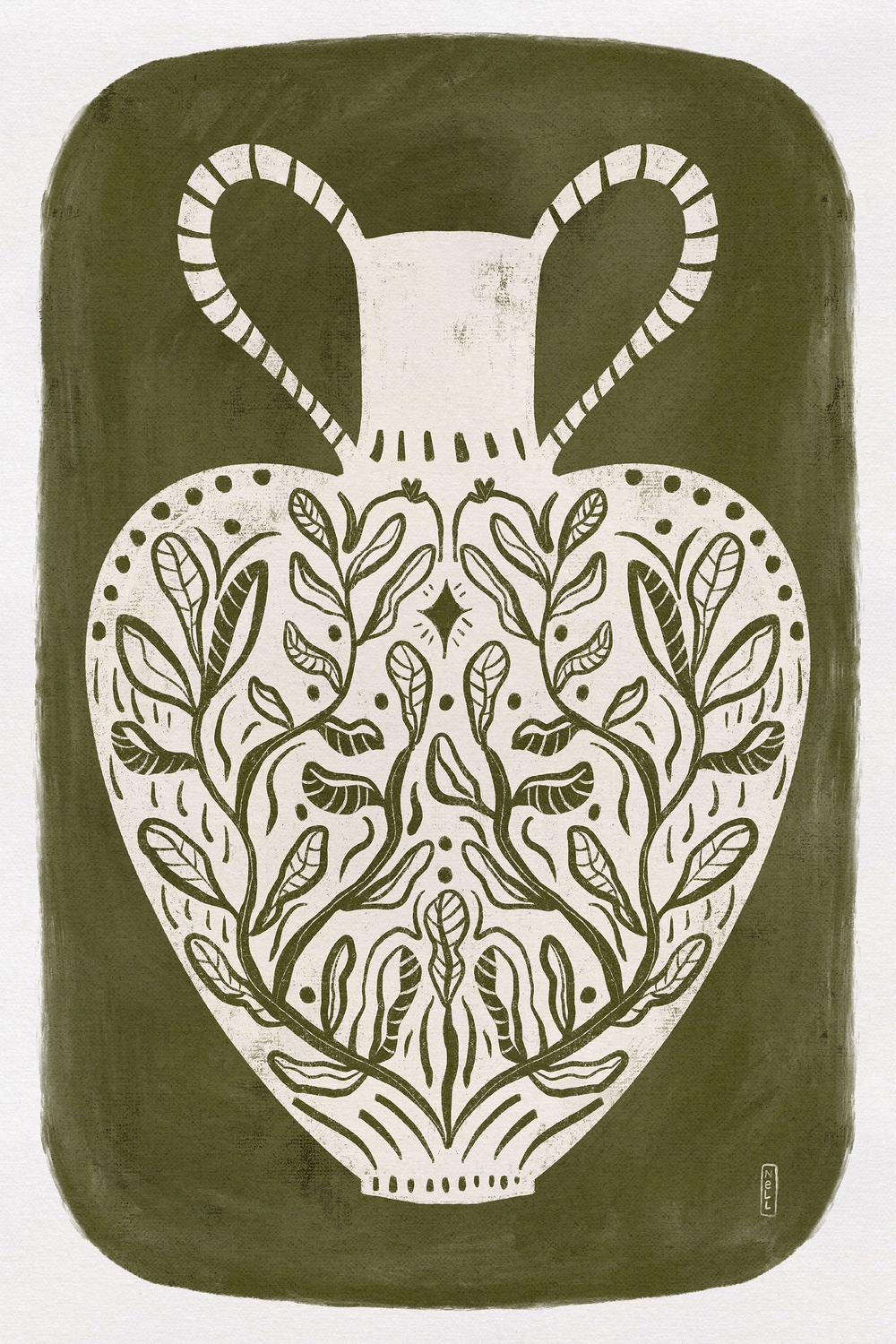 Botanical Folk Vase-by-Dirkie Nell-wall-art-print-canvas-poster-framed-Gioia