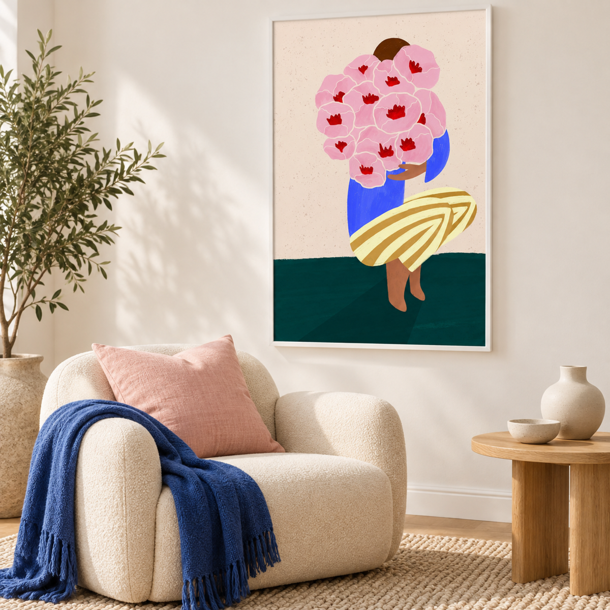 Bouquet of Flowers wall art in a bright contemporary reading corner