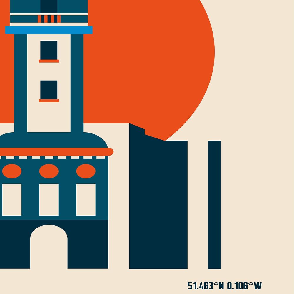 Brixton Clock Tower London-by-Retrodrome-wall-art-print-canvas-poster-framed-Gioia