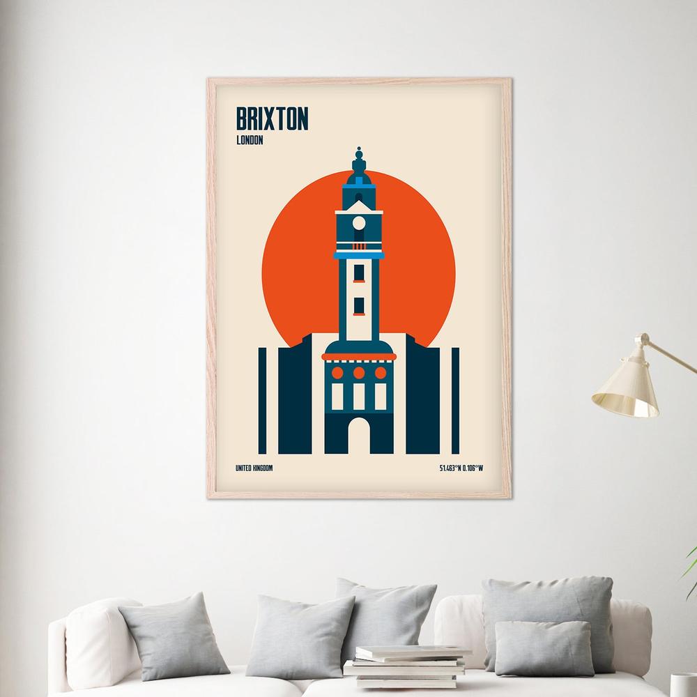 Brixton Clock Tower London-by-Retrodrome-wall-art-print-canvas-poster-framed-Gioia
