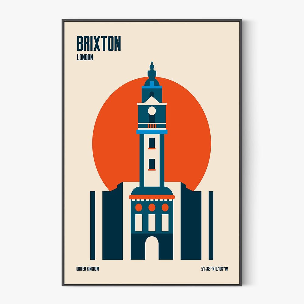Brixton Clock Tower London-by-Retrodrome-wall-art-print-canvas-poster-framed-Gioia