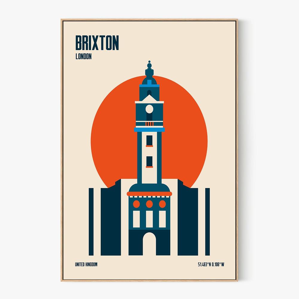 Brixton Clock Tower London-by-Retrodrome-wall-art-print-canvas-poster-framed-Gioia