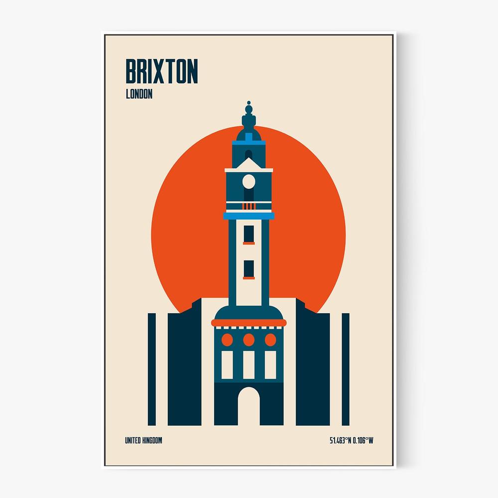 Brixton Clock Tower London-by-Retrodrome-wall-art-print-canvas-poster-framed-Gioia