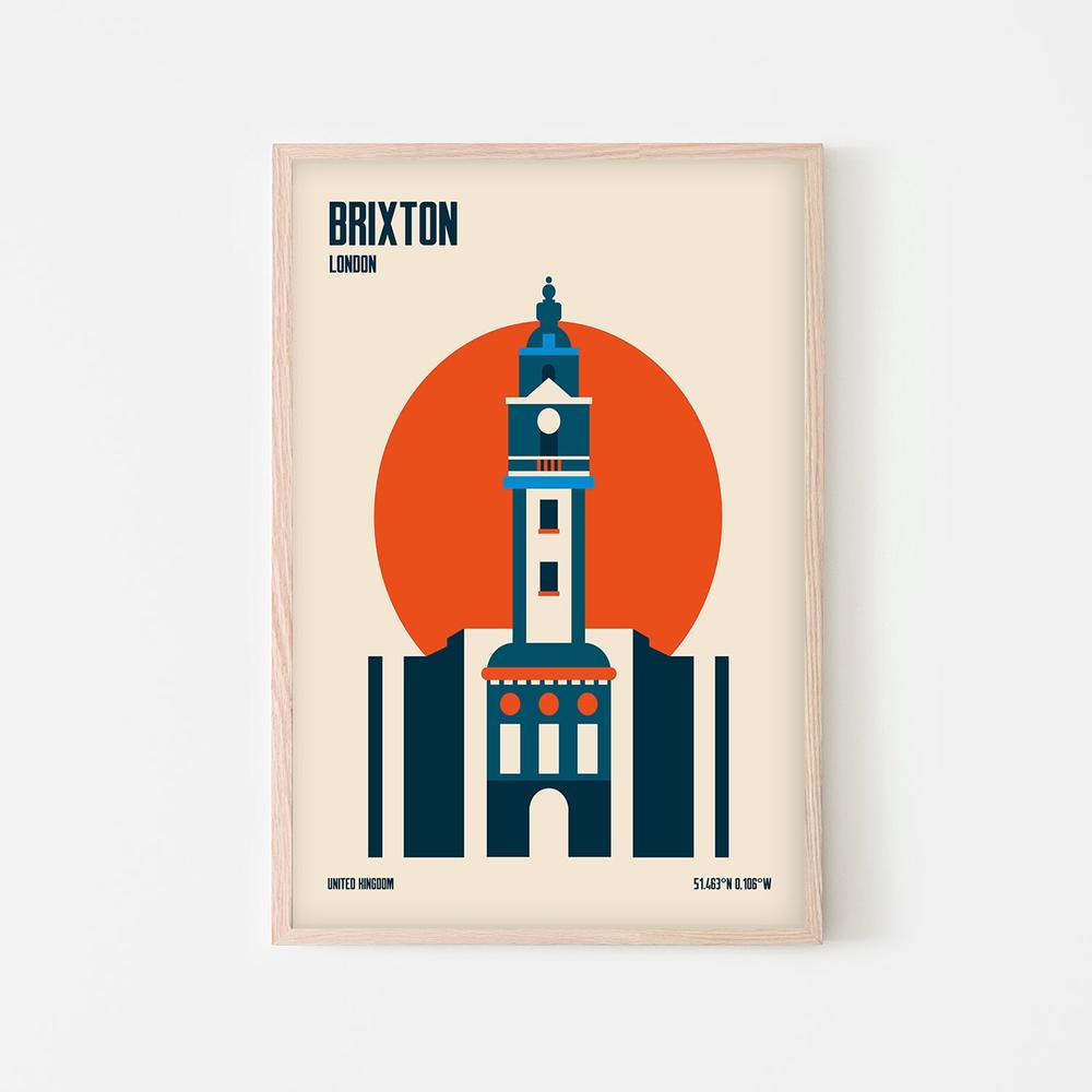 Brixton Clock Tower London-by-Retrodrome-wall-art-print-canvas-poster-framed-Gioia