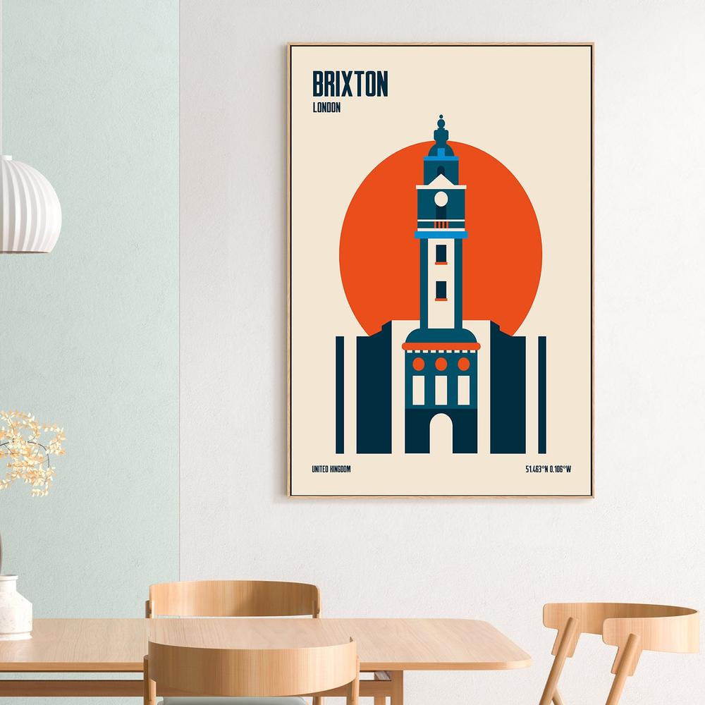 Brixton Clock Tower London-by-Retrodrome-wall-art-print-canvas-poster-framed-Gioia