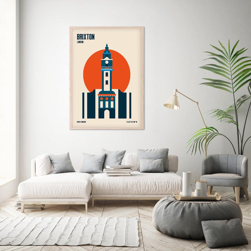 Brixton Clock Tower London-by-Retrodrome-wall-art-print-canvas-poster-framed-Gioia