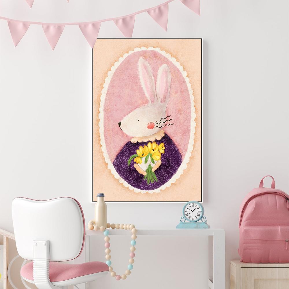 Charming Bunny With Tulips-by-Dirkie Nell-wall-art-print-canvas-poster-framed-Gioia