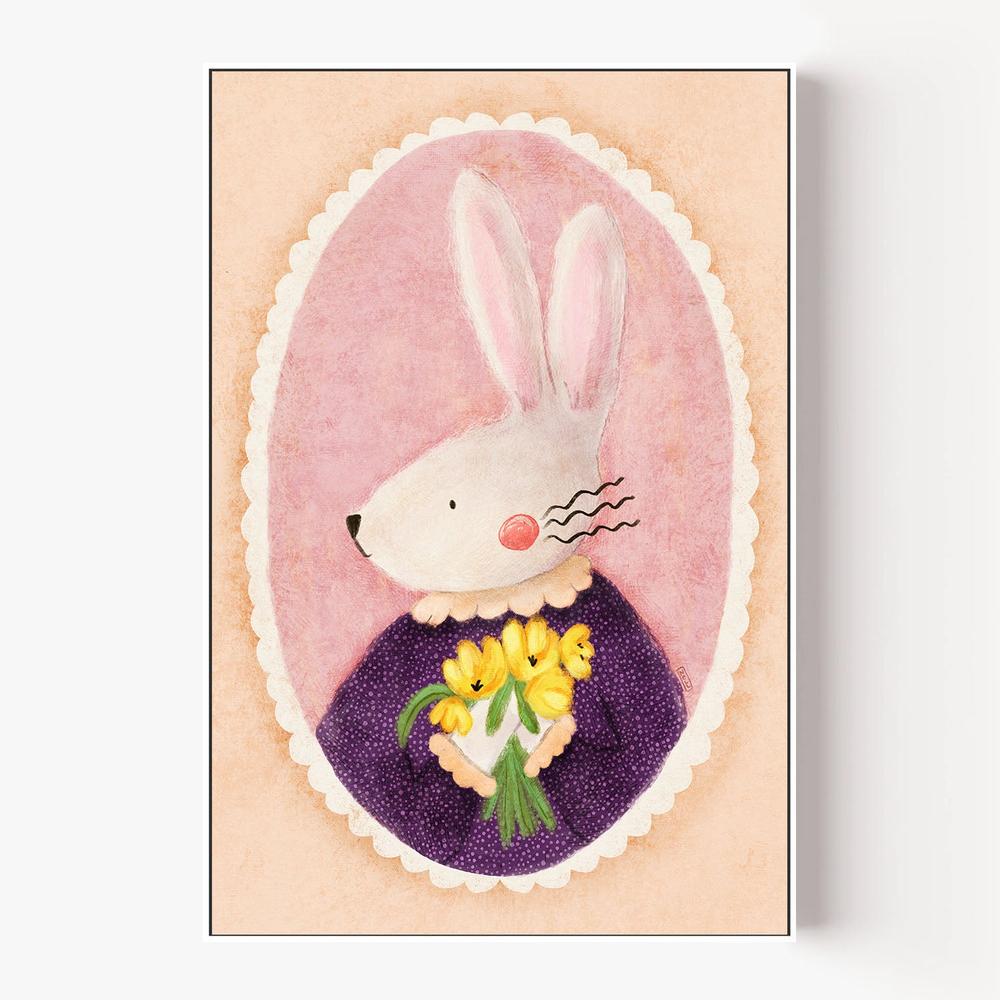 Charming Bunny With Tulips-by-Dirkie Nell-wall-art-print-canvas-poster-framed-Gioia