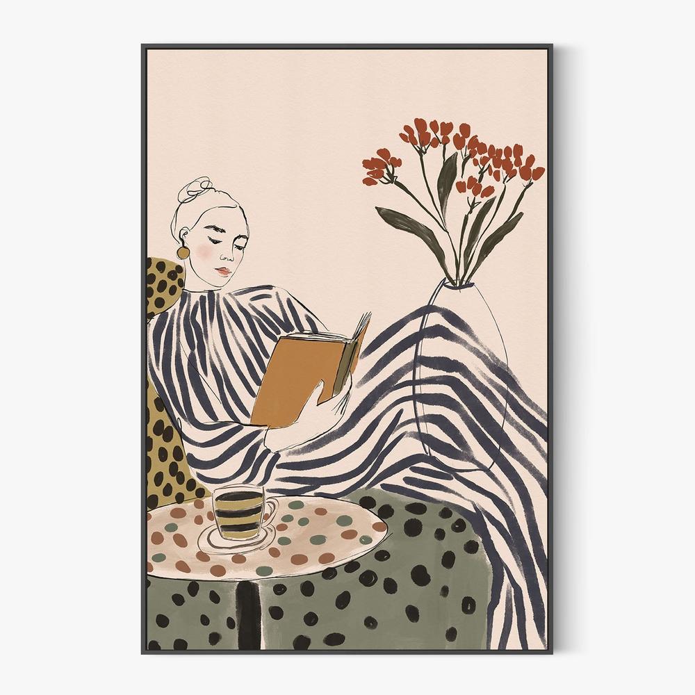 Chic Woman Reading-by-CATS AND DOTZ-wall-art-print-canvas-poster-framed-Gioia