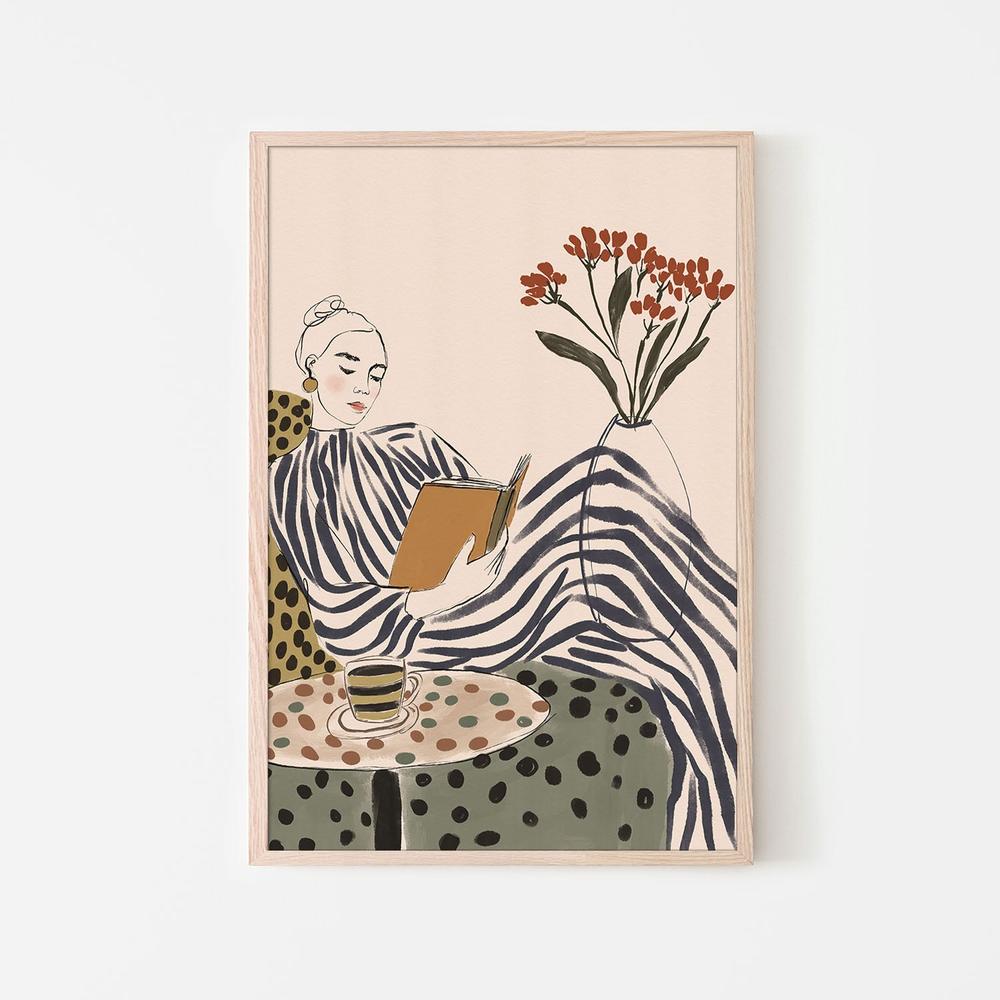 Chic Woman Reading-by-CATS AND DOTZ-wall-art-print-canvas-poster-framed-Gioia