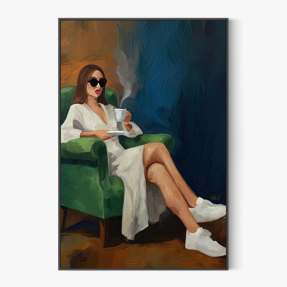 CHICA Y UN CAFE-by-Giovanna Gil Alves-wall-art-print-canvas-poster-framed-Gioia