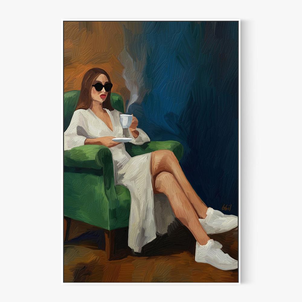 CHICA Y UN CAFE-by-Giovanna Gil Alves-wall-art-print-canvas-poster-framed-Gioia