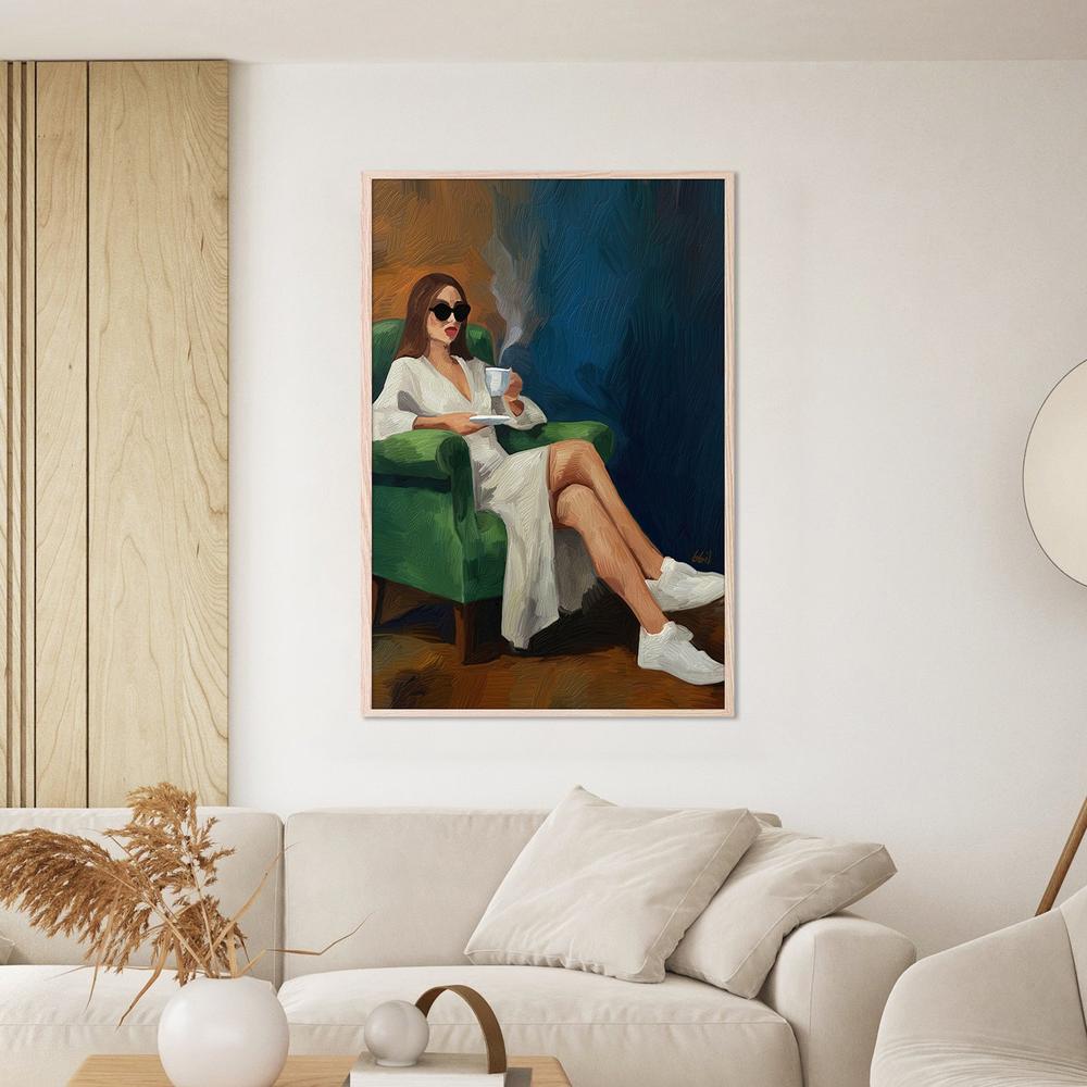 CHICA Y UN CAFE-by-Giovanna Gil Alves-wall-art-print-canvas-poster-framed-Gioia