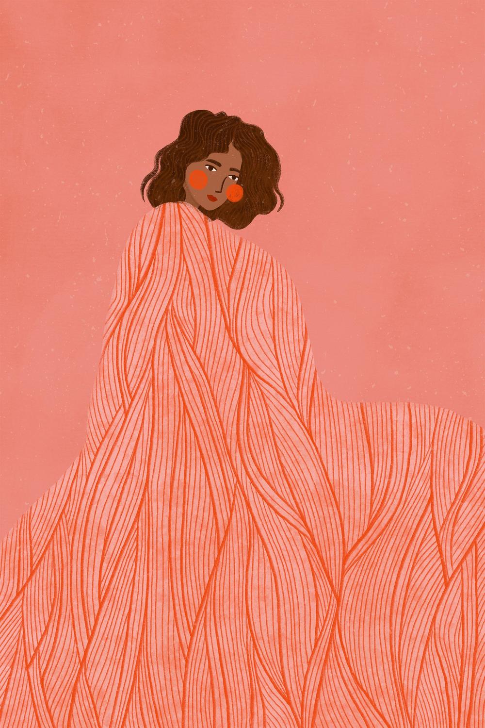 Coral Woman Dreaming-by-Bea Muller-wall-art-print-canvas-poster-framed-Gioia