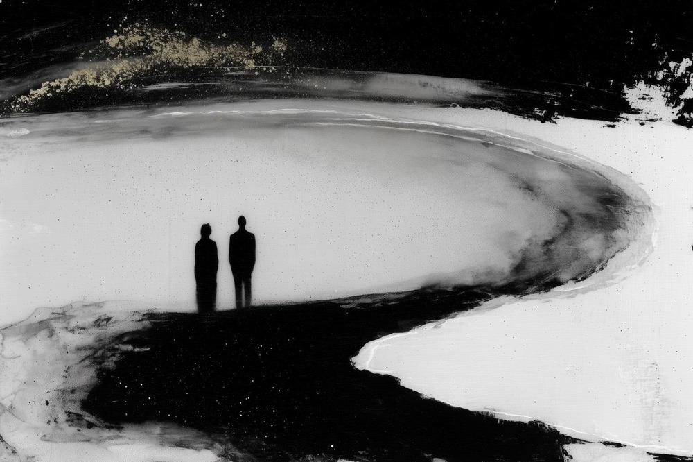 Couple Silhouette on Beach-by-Chromatic Storm Studio-wall-art-print-canvas-poster-framed-Gioia