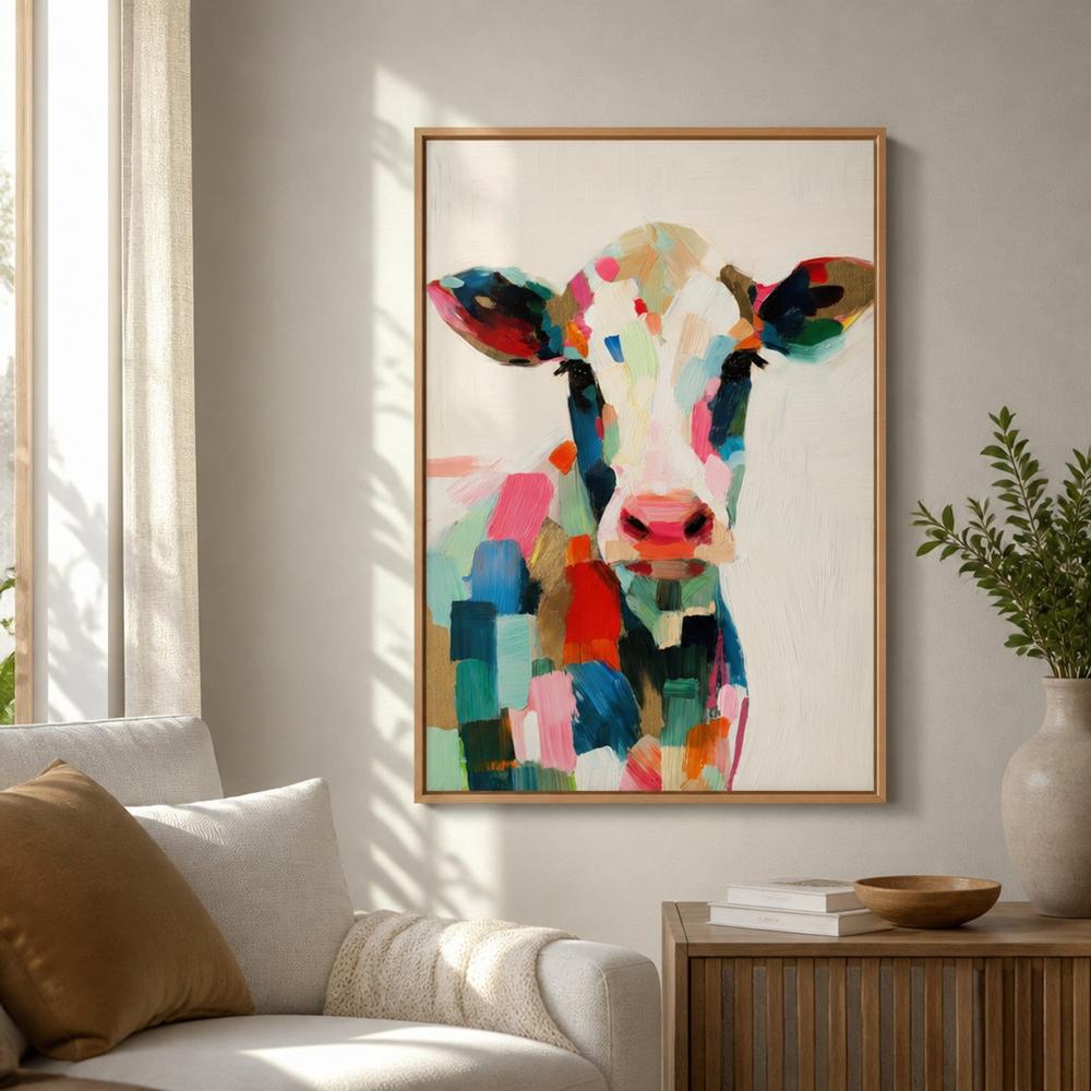 Cow Portrait in Brushstrokes-by-Chromatic Storm Studio-wall-art-print-canvas-poster-framed-Gioia