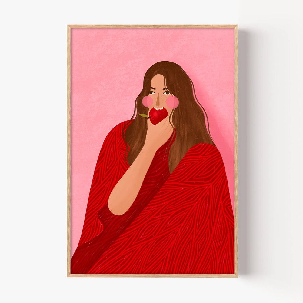 Cozy Woman Apple-by-Bea Muller-wall-art-print-canvas-poster-framed-Gioia