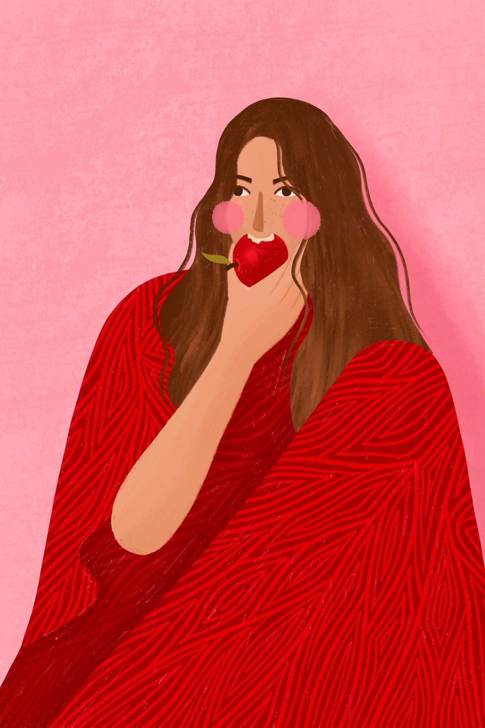 Cozy Woman Apple-by-Bea Muller-wall-art-print-canvas-poster-framed-Gioia