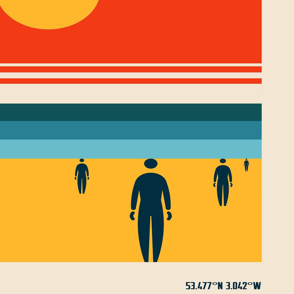 Crosby Beach Sun and Figures-by-Retrodrome-wall-art-print-canvas-poster-framed-Gioia