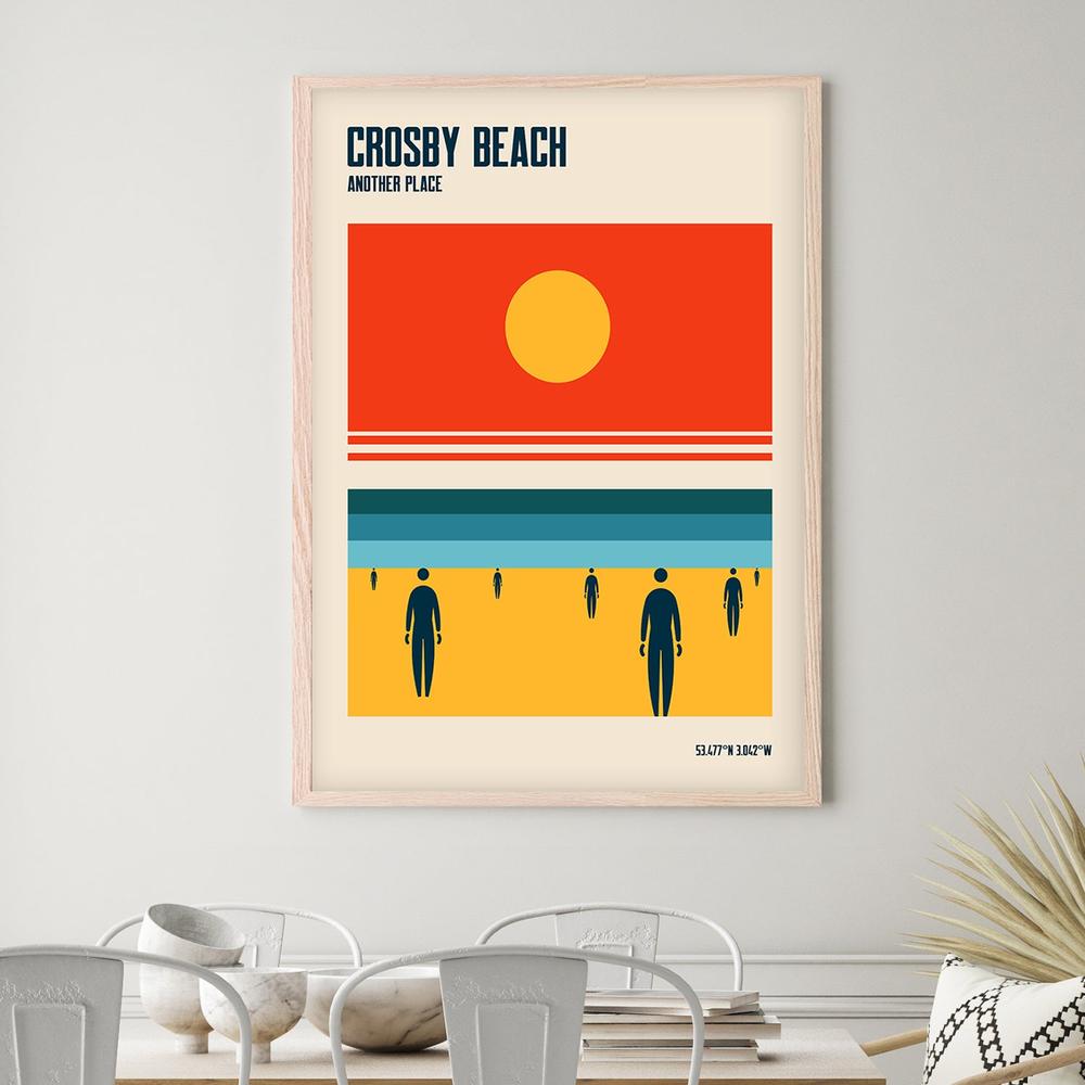Crosby Beach Sun and Figures-by-Retrodrome-wall-art-print-canvas-poster-framed-Gioia